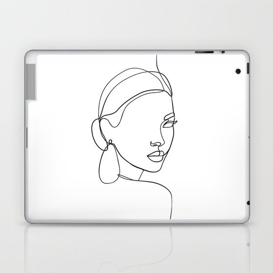 Abstract woman face line drawing Laptop & iPad Skin