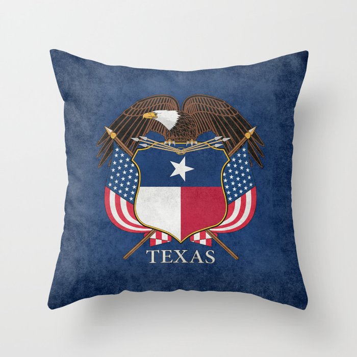 Texas flag and eagle crest, Vintage original design by BruceStanfieldArtist Throw Pillow