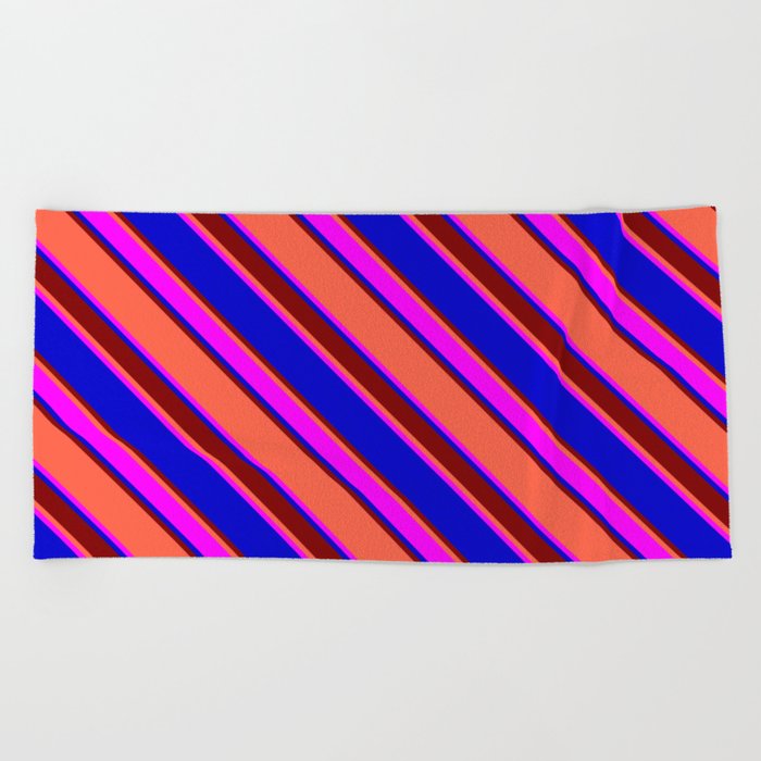 Red, Fuchsia, Blue & Maroon Colored Stripes/Lines Pattern Beach Towel