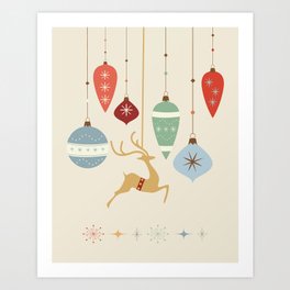 Mid Century Modern Christmas Baubles And Deer Art Print