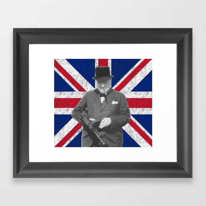 Winston Churchill Posing With A Tommy Gun Framed Art Print