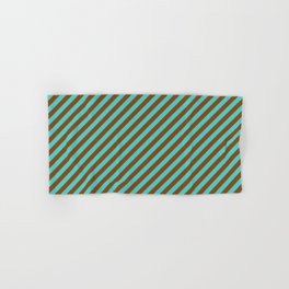 [ Thumbnail: Turquoise & Brown Colored Lines Pattern Hand & Bath Towel ]