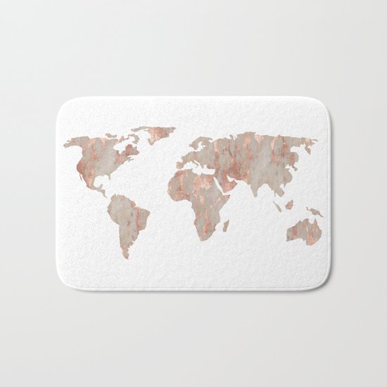 World Map Marble Rose Gold Shimmer Bath Mat