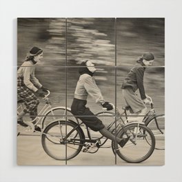 Women Riding Bicycles black and white photography / black and white photographs Wood Wall Art