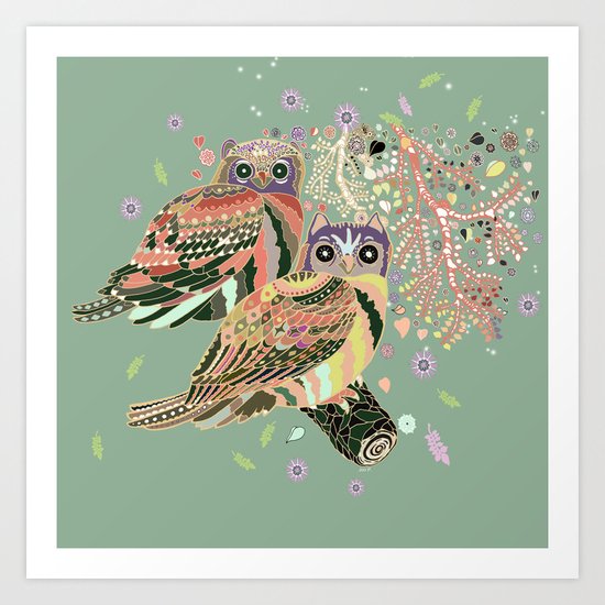 twin owls Art Print