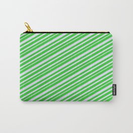 [ Thumbnail: Lime Green and Lavender Colored Lines Pattern Carry-All Pouch ]
