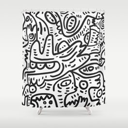 Graffiti Black and White Monsters are waiting for Halloween Shower Curtain