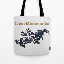 Lake Minnetonka Map with Bay Names - Navy Gold Gray - Susanne Johnson Art Tote Bag