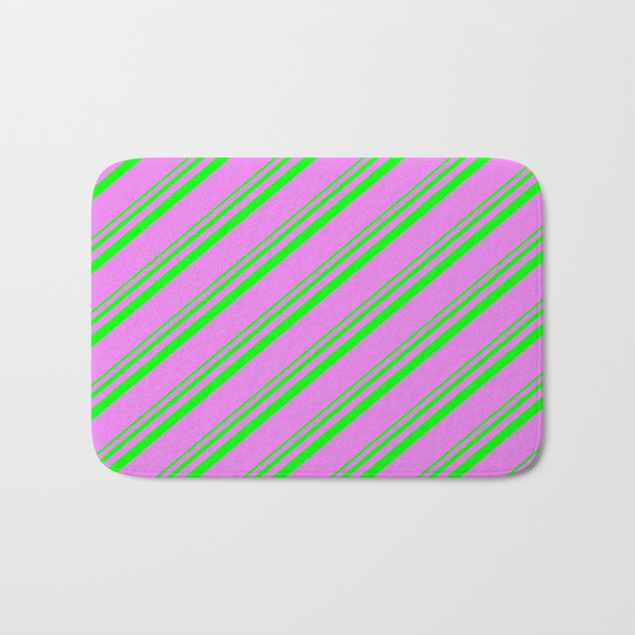 Lime and Violet Colored Striped Pattern Bath Mat