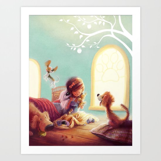 Snow White and the Seven Doggies Art Print
