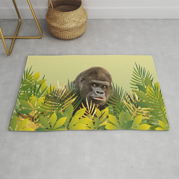Gorilla in Jungle with Palm leaves Rug
