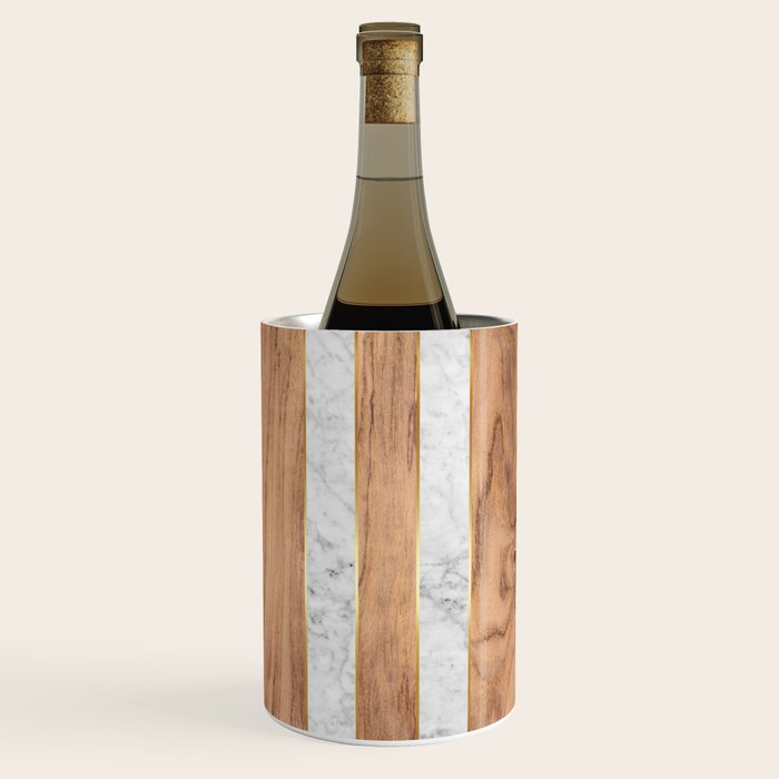 Striped Wood Grain Design White Marble 497 Wine Chiller by Natural