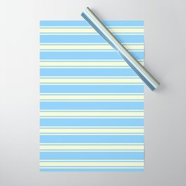 [ Thumbnail: Light Sky Blue and Light Yellow Colored Stripes Pattern Wrapping Paper ]