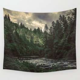 Pacific Northwest River - Nature Photography Wall Tapestry | Color, Landscape, Vintage, Sky, Forest, Graphic Design, Photo, Nature, Woods, Mountain 