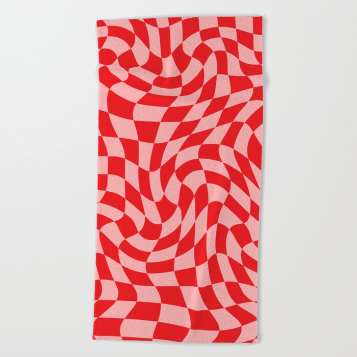 Pink and Red Wavy Checkered Print - Softroom Beach Towel