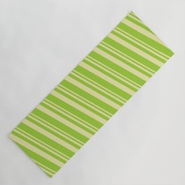 [ Thumbnail: Pale Goldenrod & Green Colored Lines Pattern Yoga Mat ]