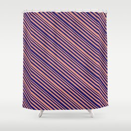 [ Thumbnail: Dark Salmon & Midnight Blue Colored Lines Pattern Shower Curtain ]