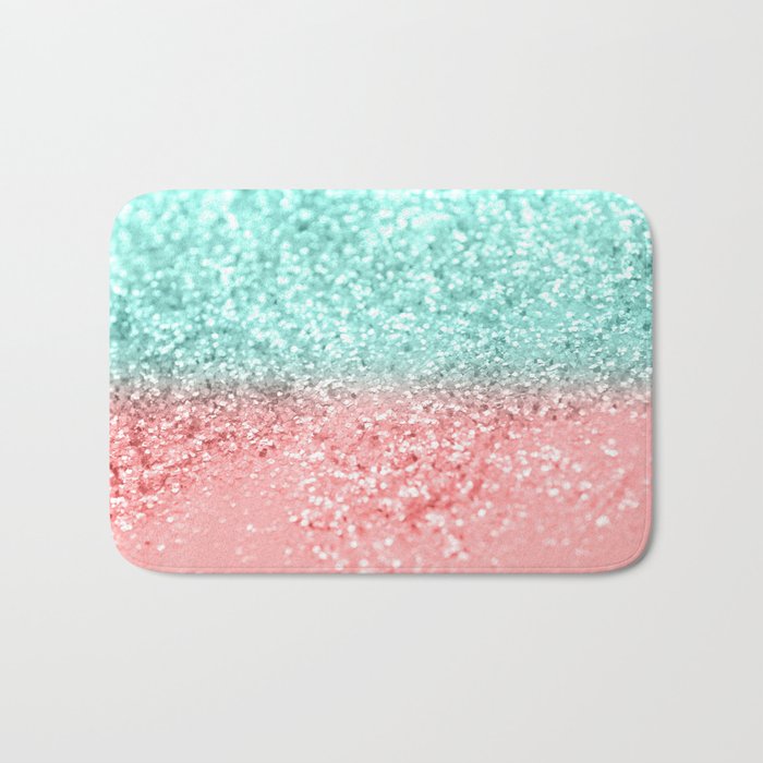 Summer Vibes Glitter #1 (Faux Glitter) #coral #mint #shiny #decor #art #society6 Bath Mat