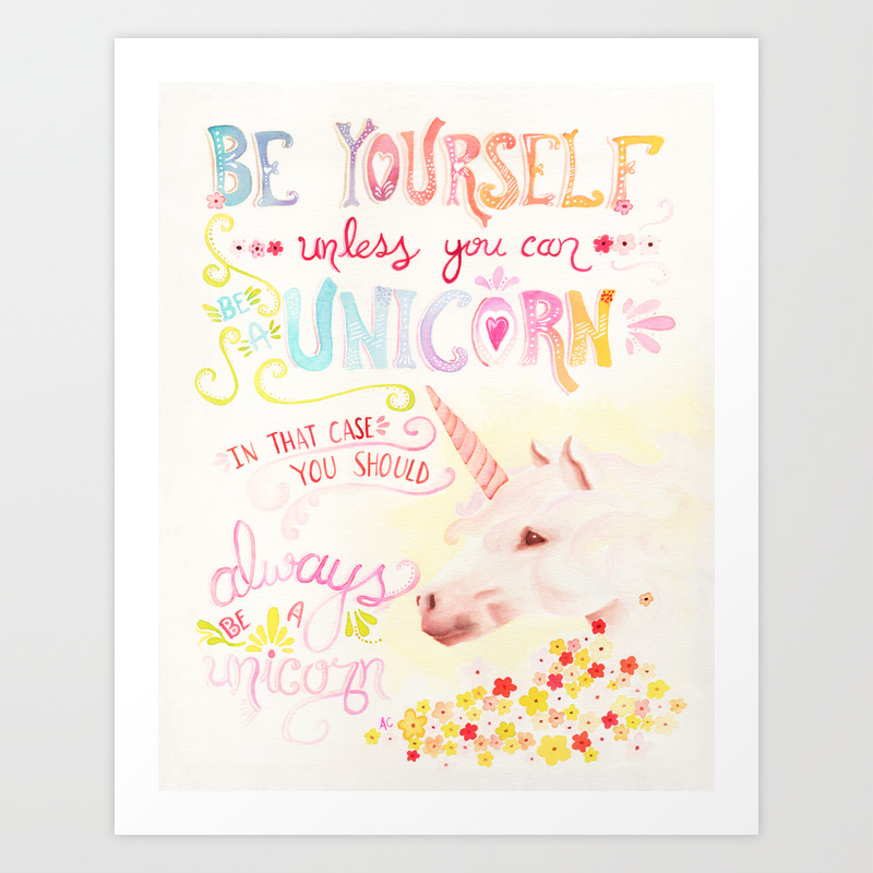 Unicorn Painting Be Yourself Quote Watercolor Wall Art Art