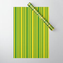 [ Thumbnail: Yellow & Forest Green Colored Pattern of Stripes Wrapping Paper ]