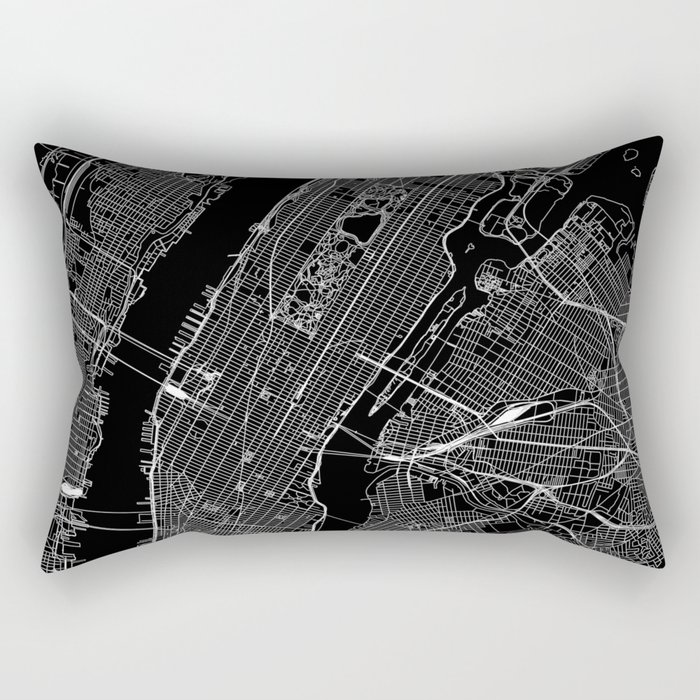 New York City Black Map Rectangular Pillow