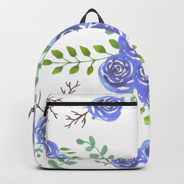 Mystical Blue watercolor roses with leaves and twigs Backpack