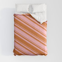 [ Thumbnail: Light Pink & Chocolate Colored Striped Pattern Comforter ]