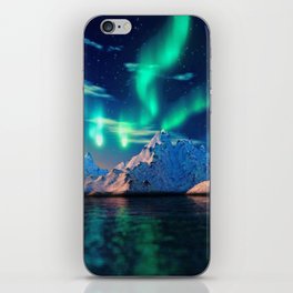 Northern Lights On Snowy Mountains | Aurora Borealis | Night Sky | Winter | Scenic | Nature Photography Art iPhone Skin