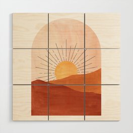 Abstract terracotta landscape, sun and desert, sunrise #1 Wood Wall Art