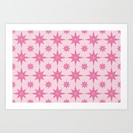 Pink Stars tile pattern. Geometric ornament. Digital Illustration Background. Art Print