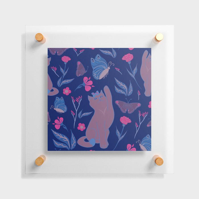 Cat's play - Pink and blue Floating Acrylic Print
