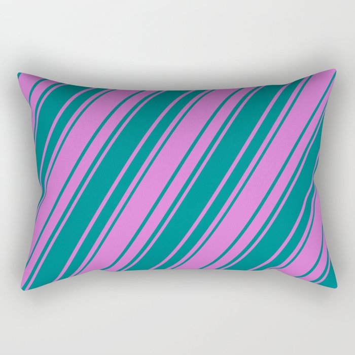Orchid and Teal Colored Stripes/Lines Pattern Rectangular Pillow