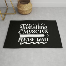 Installing Muscles, Please Wait Funny Quote Body Building Area & Throw Rug