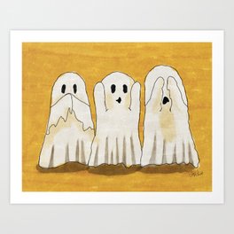 Cute Three Ghosts Mustard  Art Print