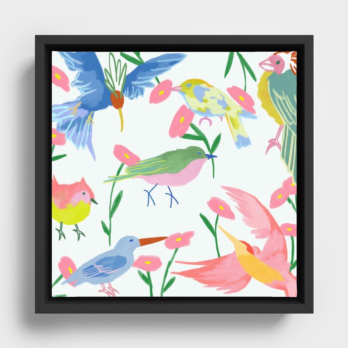 Birds and Flowers Framed Canvas