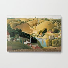 Stone City, Iowa, Rolling Hills, Great Plains Heartland landscape painting by Grant Wood Metal Print