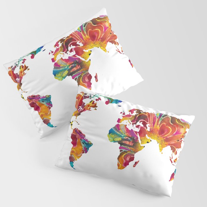 Map of The World 2 -Colorful Abstract Art Pillow Sham