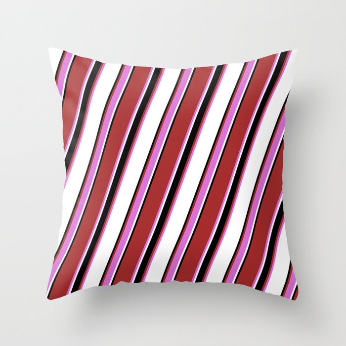 Brown, Orchid, White & Black Colored Pattern of Stripes Throw Pillow