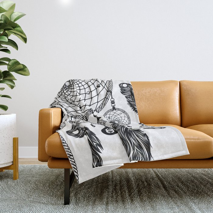 Dreamcatcher (Black & White) Throw Blanket