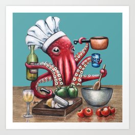 "Octo Chef" - Octopus Cook Art Print