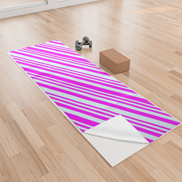 Fuchsia & Light Cyan Colored Stripes/Lines Pattern Yoga Towel