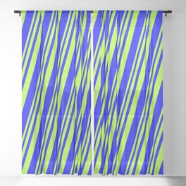 [ Thumbnail: Light Green and Blue Colored Striped/Lined Pattern Sheer Curtain ]