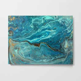 Marble Glitter Gold Fluid Painting Pouring Jupiter Surface Glamorous Shiny Metallic Accents Metal Print