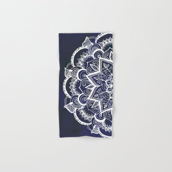 White Feather Mandala on Navy Hand & Bath Towel