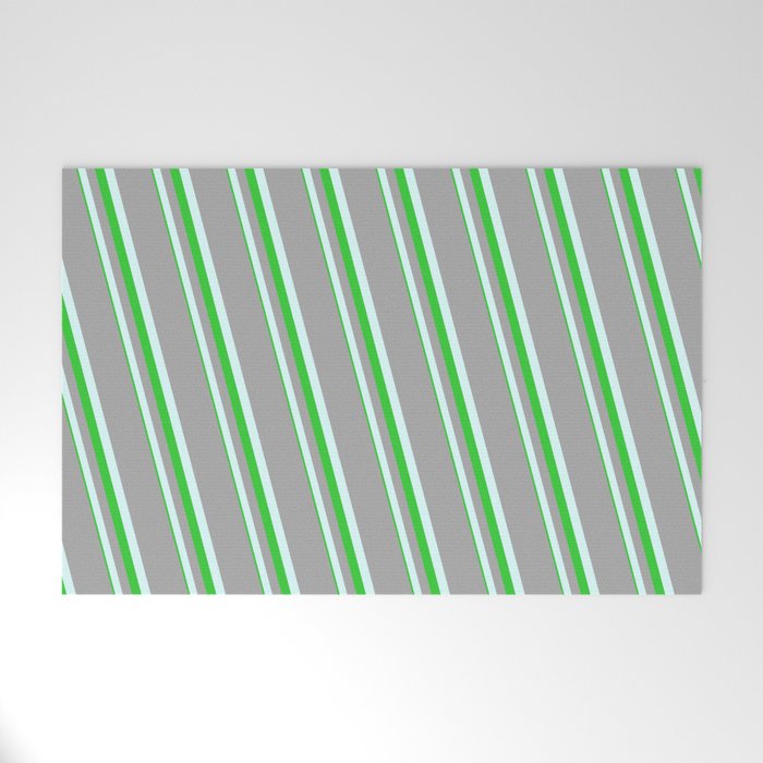 Dark Gray, Light Cyan, and Lime Green Colored Lines Pattern Welcome Mat