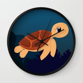 Cute turtle swims underwater in the ocean Wall Clock