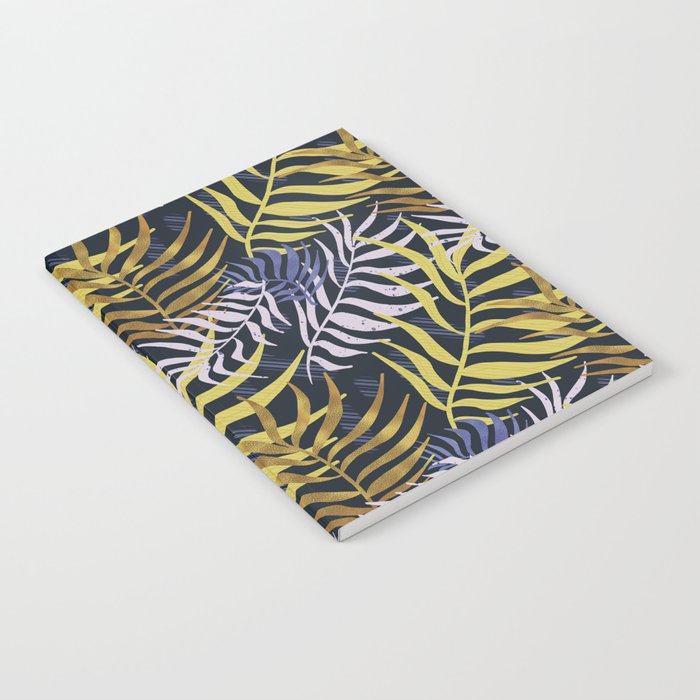 Textured abstract yellow and blue tropical leaves pattern Notebook