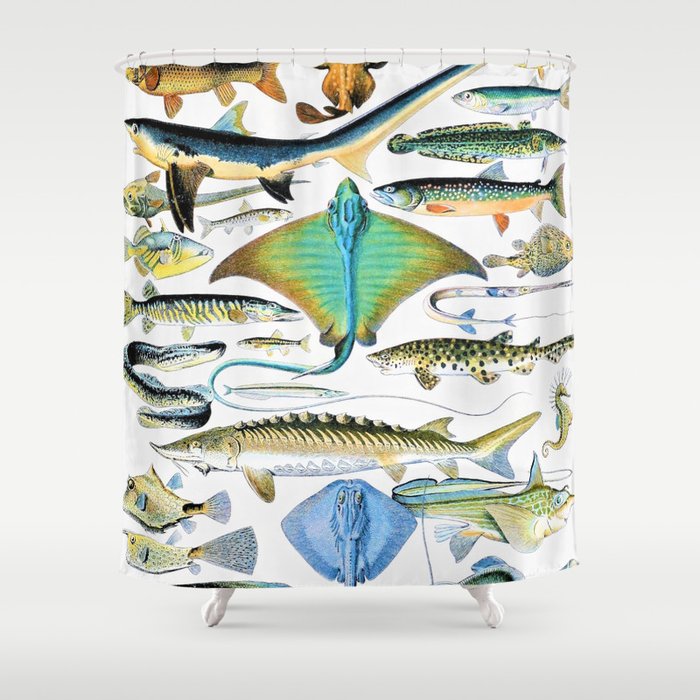Adolphe Millot "Fishes" 2. Shower Curtain