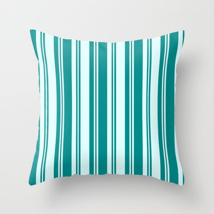 Light Cyan and Dark Cyan Colored Lines Pattern Throw Pillow