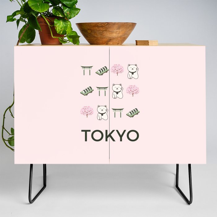 Tokyo Retro Art Vacations Boho Decor Modern Decor Light Pink Illustration Credenza